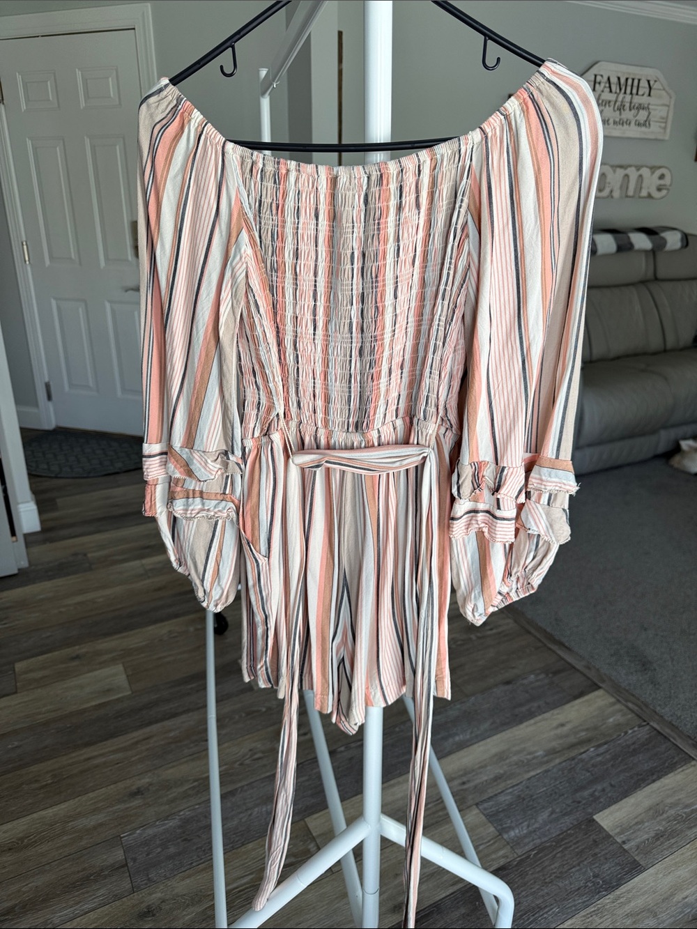 Ella Moss Peach and Cream Striped Off-Shoulder Bodysuit - Picture 3 of 3